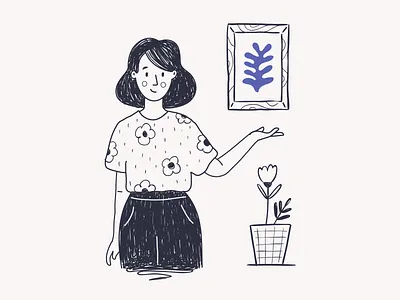 Welcome home art artwork black design flat flower home house illustration line lineart linework minimal pen simple vector woman women