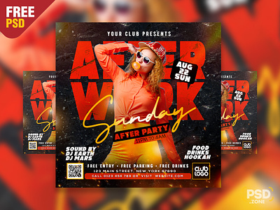 Free PSD | Sunday After Work Party Social Media Post PSD creative design design free psd graphic design party flyer party post photoshop psd psd flyer psd template social media post weekend party