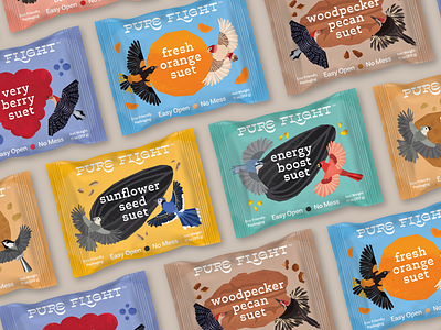 Pure Flight Bird Seed: Branding & Packaging bird bird seed branding graphic design illustration packaging seeds textures