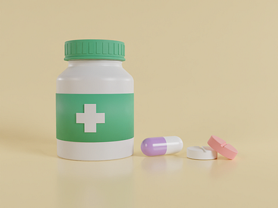 Capsule Pills and Medicine Jar 3d blender design