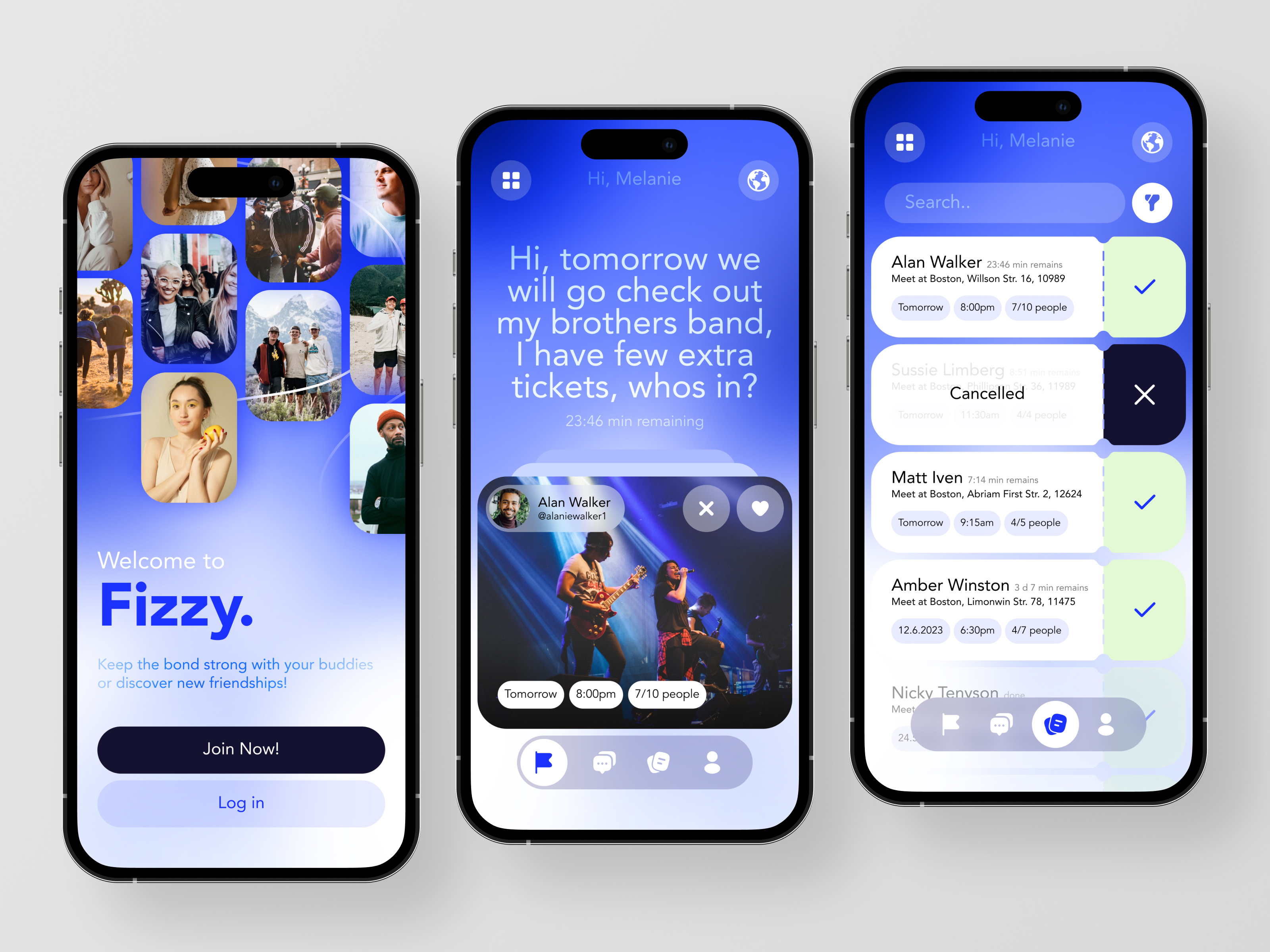 Social App - Make New Friendships Easier app design blue app clean connection dark blue figma friends meet up mobile app mobile design mobile ui modern simple social app ui ui app ui design user interface app user interface mobile ux