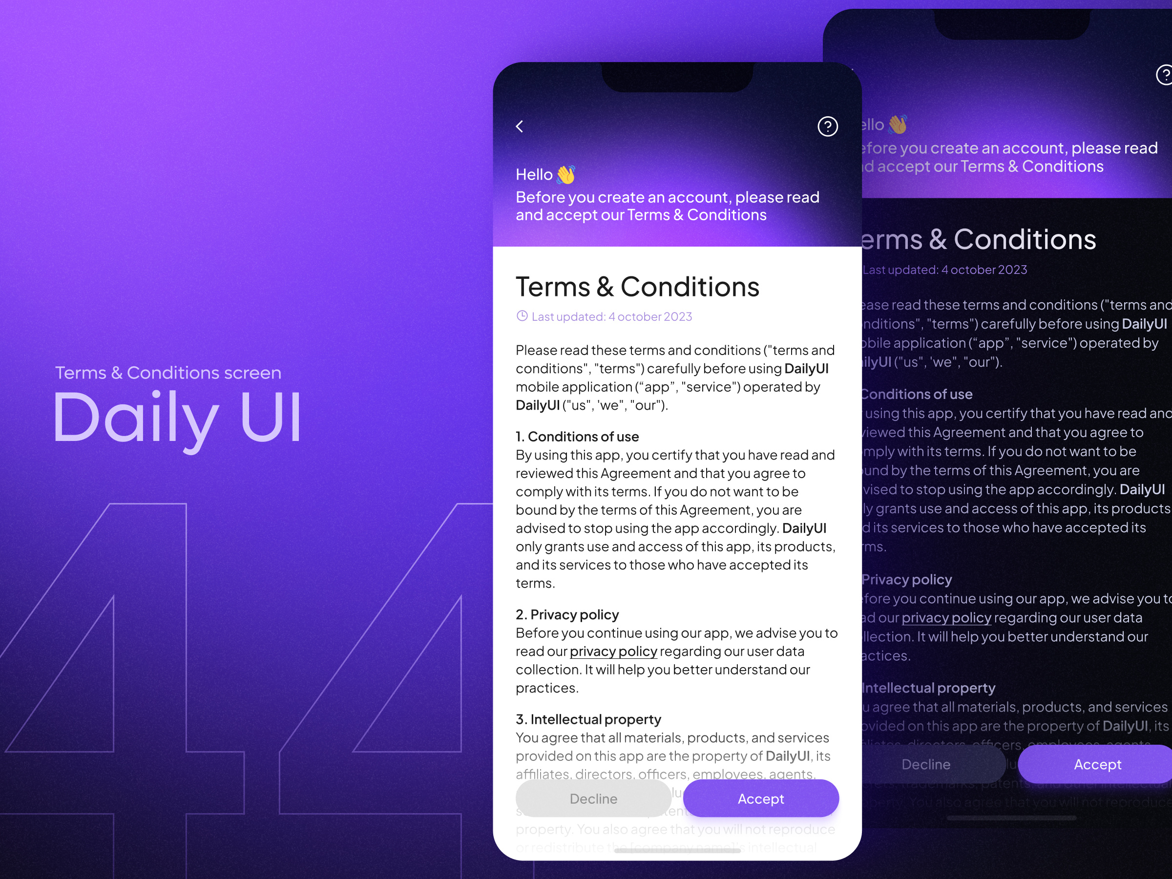 Daily UI #44 - Terms &amp; Conditions screen by Veronica K on Dribbble