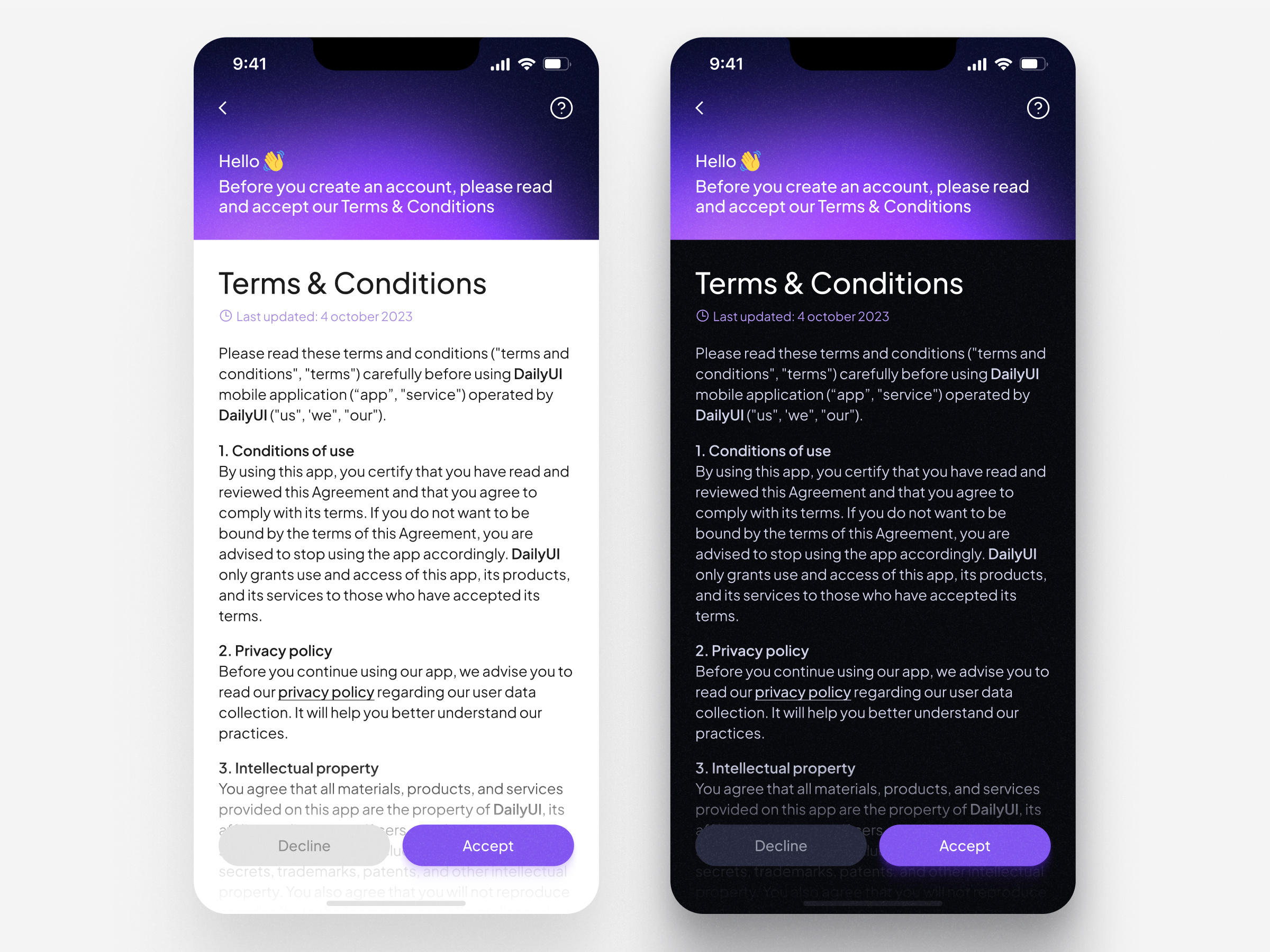 Daily UI #44 - Terms & Conditions screen by Veronica K on Dribbble