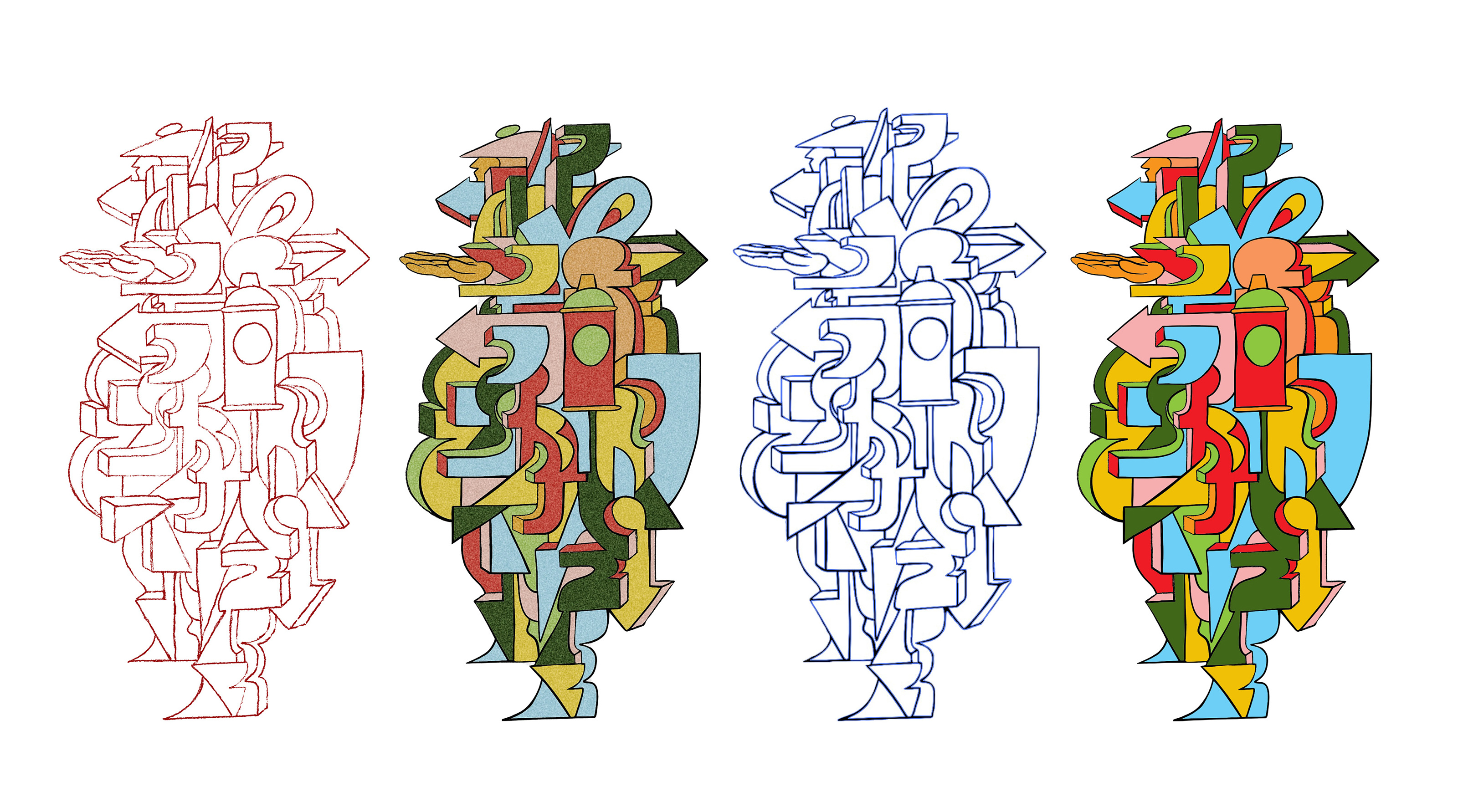 Character Exploration with Letter-Forms 2d 3d characters digital art graffiti hand style illustration letter forms poster type typography