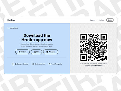 Hretira | App download page UI app download app promotion appstore blue theme hretira landing page mindfullness app minimalism playstore scan qr code ui web