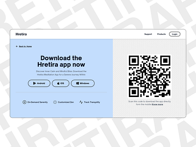 Hretira | App download page UI app download app promotion appstore blue theme hretira landing page mindfullness app minimalism playstore scan qr code ui web