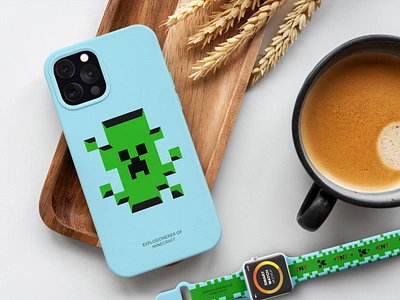 Pixel Perfection: Minecraft Edition iPhone Cases & Watch Bands apple band branding case cover creative creeper custom design explosion graphic design iphone matching minecraft mockup pitaka pixel professional vector watch