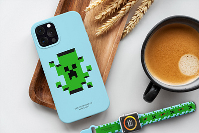 Pixel Perfection: Minecraft Edition iPhone Cases & Watch Bands apple band branding case cover creative creeper custom design explosion graphic design iphone matching minecraft mockup pitaka pixel professional vector watch