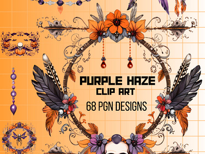 Purple Haze banners boho dream catchers florals graphic design halloween halloween clip art illustration orange pod purple retro skulls sublimation watercolor