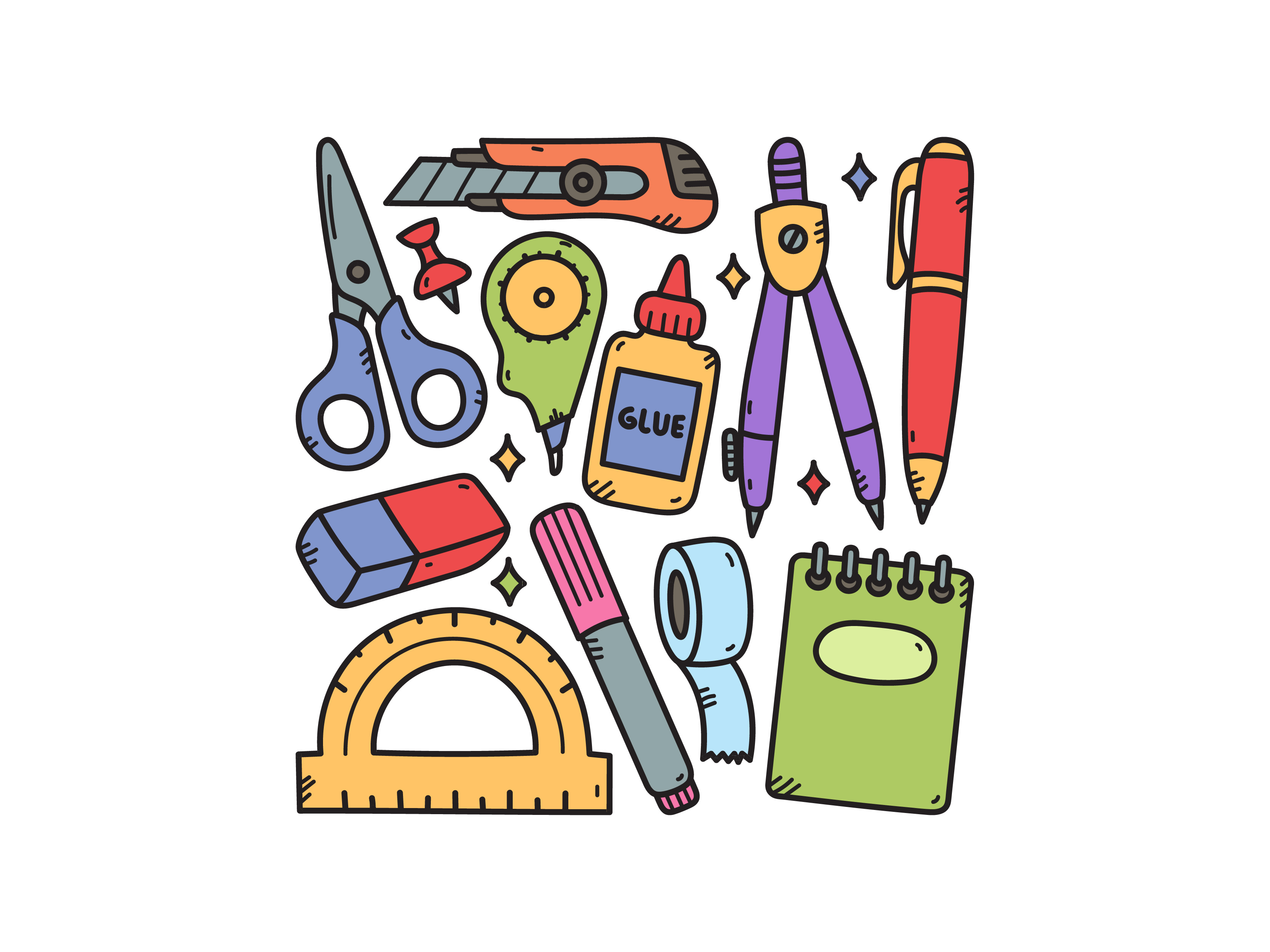 Stationery Doodle Set cute cutter doodle illustration scissors stationery vector