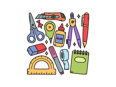 Stationery Doodle Set cute cutter doodle illustration scissors stationery vector