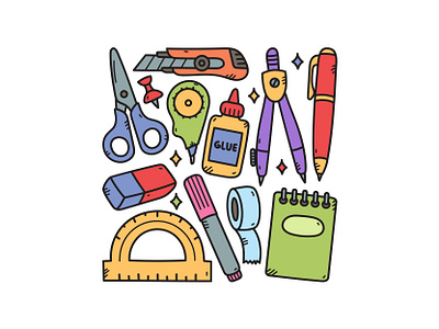 Stationery Doodle Set cute cutter doodle illustration scissors stationery vector