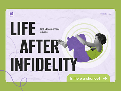 Self-development Course Concept animation big bright course design font green infidelity landing page large motion graphics self development self development course shapes spiral ui violet web web design woman