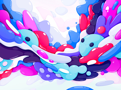 Procreate Commission - color drop abstract cartoon character commission concept illustration procreate zutto