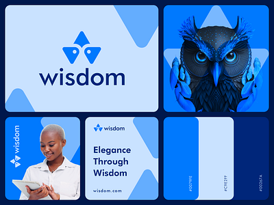 Wisdom Brand Identity brand identity branding creative digital icon lettermark logo logodesign logotype mark minimalistic owl smart software startup symbol technology w logo wisdom wise