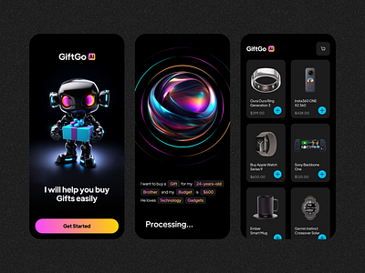 AI Gift Shop (GiftGo AI) 3d ai ai gift aisphere clean gift gift app gift shop product design shop sphere technology transcript ui ui ux ux