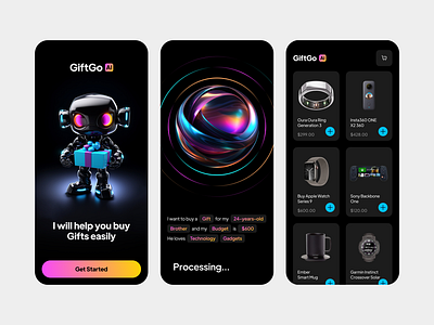 AI Gift Shop (GiftGo AI) 3d ai ai gift aisphere clean gift gift app gift shop product design shop sphere technology transcript ui ui ux ux