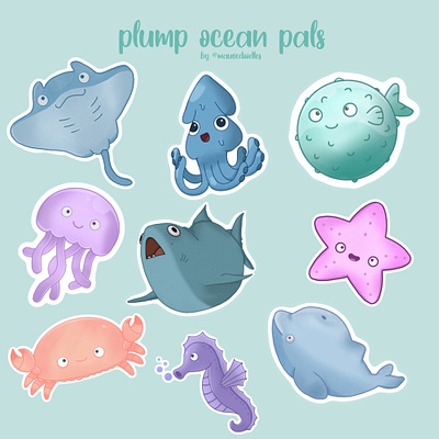 Ocean Pals ┊Sticker pack, illustrations digital illustration illustration sea animals stickers vector illustration