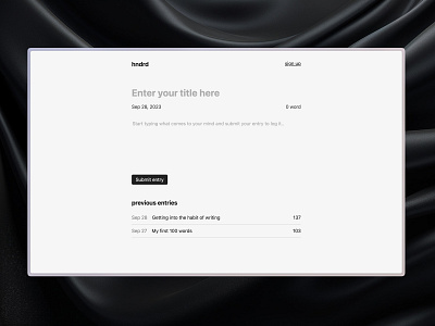 hndrd - write 100 words per day app application css html javascript journal pwa single page application ui ui design uiux ux web design writing