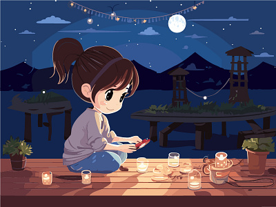 Twilight Playtime - A Girl's Evening of Games and Delight childhood evening glow evening lights games girl happy memories innocence joy laughter magical moments outdoor fun playtime simple pleasures tranquil evening twilight