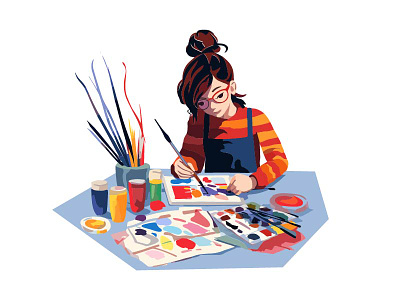 Creative Oasis - A Girl's Artistic Journey Amidst Colors art project artistic dreams artistic expression artistic journey artistic talent brushes colorful paints creative oasis creativity girl imagination inspiring art passion vibrant colors youth