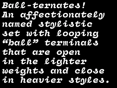 Ball-ternates in Panel Mono Italic font family superfamily type design typeface variable font