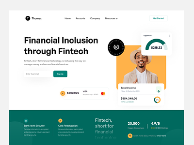 Fintech Website Design Exploration - Thomex business design finance fintech fintech header fintech website fintechlanding page header header page header ui product design saas uidesign uiux design website design