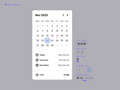 ◆Patterns - datePicker + Figma calendar component datepicker design system figma