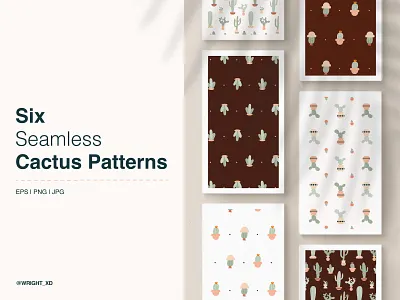 Six Seamless Cactus Pattern Pack cactus illustration cactus pattern daily ui design design asset illustration modern pattern plant illustration plant pattern print design seamless pattern