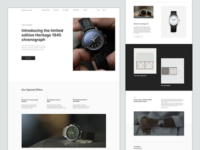 Home page of the online store Corniche watches case design design website e comm figma online store redesign ui веб дизайн дизайн интернет магазин редизайн