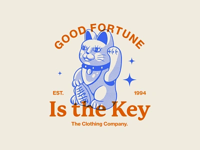 Good Fortune is the Key - T shirt design badge branding cat clothing design fashion graphic design illustration logo t shirt typography vector vintage