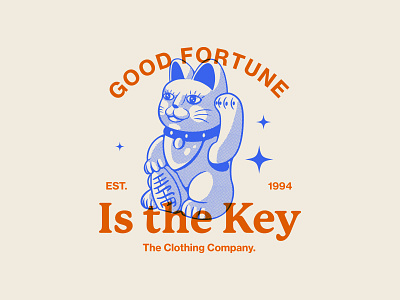 Good Fortune is the Key - T shirt design badge branding cat clothing design fashion graphic design illustration logo t shirt typography vector vintage