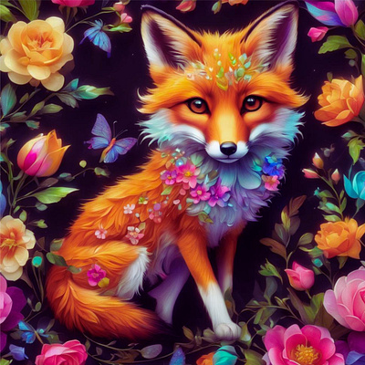cute little fox with beautiful flowers 3d animals cute flowers fox illustration wild