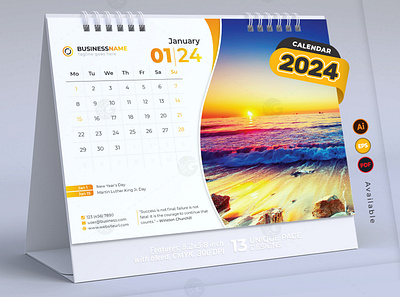 Desk Calendar 2024 Template new year calendar stationery