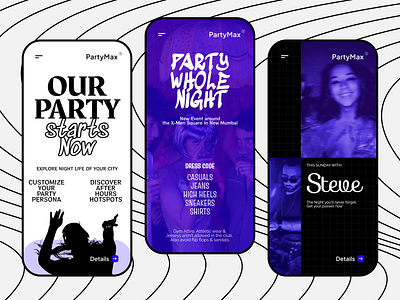 Conceptual UI Design for Late Night Parties app design branding concept ui design graphic design motion graphics party app typography ui design ui ux
