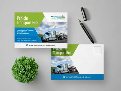 Vehicle transport and logistic company postcard design professional