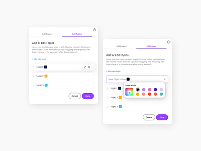 Edit Topics Widget color edit interface product design topics ui ux widget