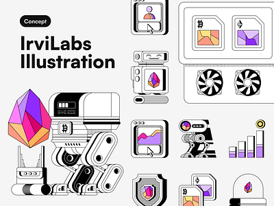 IrviLabs illustration 3d bitcoin chart crypto cryptocurrency crystal dashboard design ethereum graphic design icon illustration logo mining outline robots shield ui ux