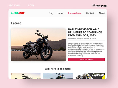 DailyUI Day051 - Press page automobile brandidentity branding dailyuichallenge feedback figma learning typography ui uiuxdesigner visualbranding webdesign website