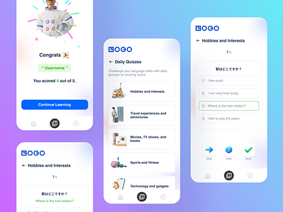 Language Quiz Section - Interactive Learning app design language app language quiz mobile app mobile chat app mobile design quiz ui quiz ui design uiux