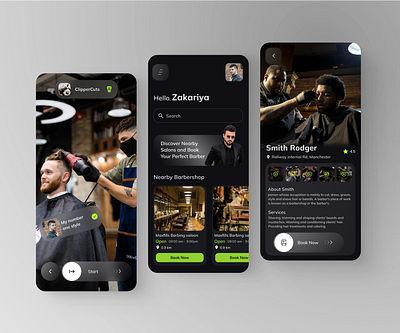 Barber App - Mobile app design barber barberapp design figma grooming mobileapp mobileappdesign problemsolving productdesign salon ui uidesign uiux uiuxdesign uiuxdesigner ux uxdesign