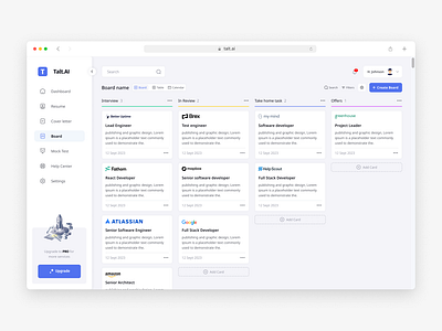 Kanban Board _ Talt.ai app app design board branding business clean creative dailyui dashboard design flat kanban management minimal saas trello ui uiux ux web