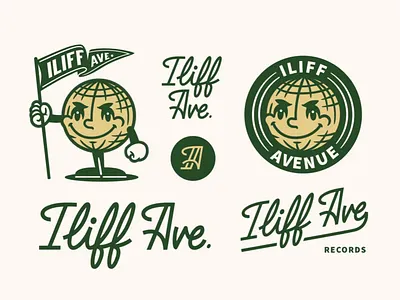 Iliff Ave. branding cursive custom type design drawing flag globe graphic design illustration lettering logo mascot records typography vector vintage
