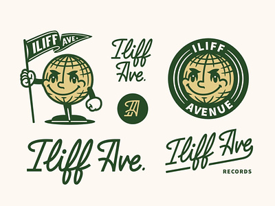 Iliff Ave. branding cursive custom type design drawing flag globe graphic design illustration lettering logo mascot records typography vector vintage