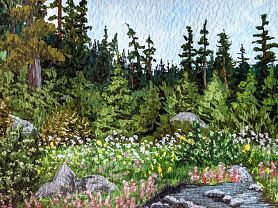 Alpine Flowers, Whistler BC alpine alpine flowers art british columbia flowers gouache gouache painting mountain nature painting whistler wildflowers