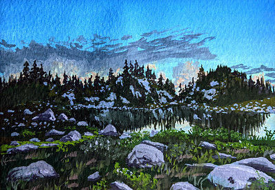 Brew Lake, Whistler, BC alpine alpine landscape art brew lake gouache gouache painting landscape painting mountain mountain landscape mountain painting nature art nature painting painting water reflections