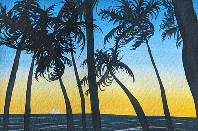Palm Tree Sunset art beach gouache gouache painting landscape landscape painting painting palm trees sunset tropical tropical art