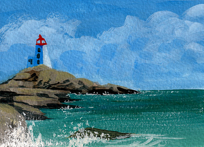 Peggy's Cove, Nova Scotia painting atlantic ocean canada east coast gouache gouache painting landscape painting lighthouse nova scotia peggys cove
