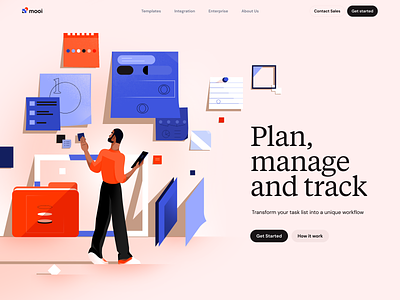 Mooi - Website design for the task management platform clean hero section illustration illustrations landing page minimal product website promo landing promo website ui web design website