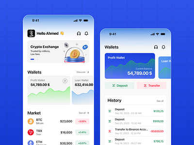 Crypto Wallet App avax bitcoin btc crypto etm finance market okb profit trx ui ui design user interface wallet web3